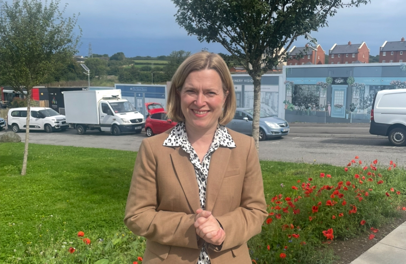 Rebecca stood outside Sherford primary school